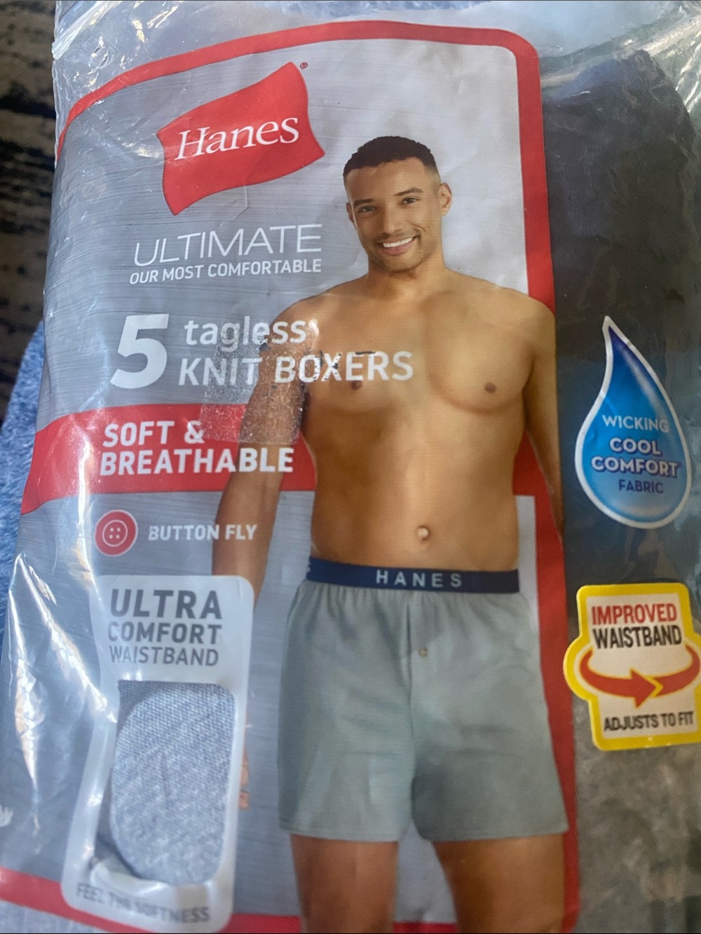 Hanes Ultimate comfort 5 tagless knit boxers. Soft and breathable.